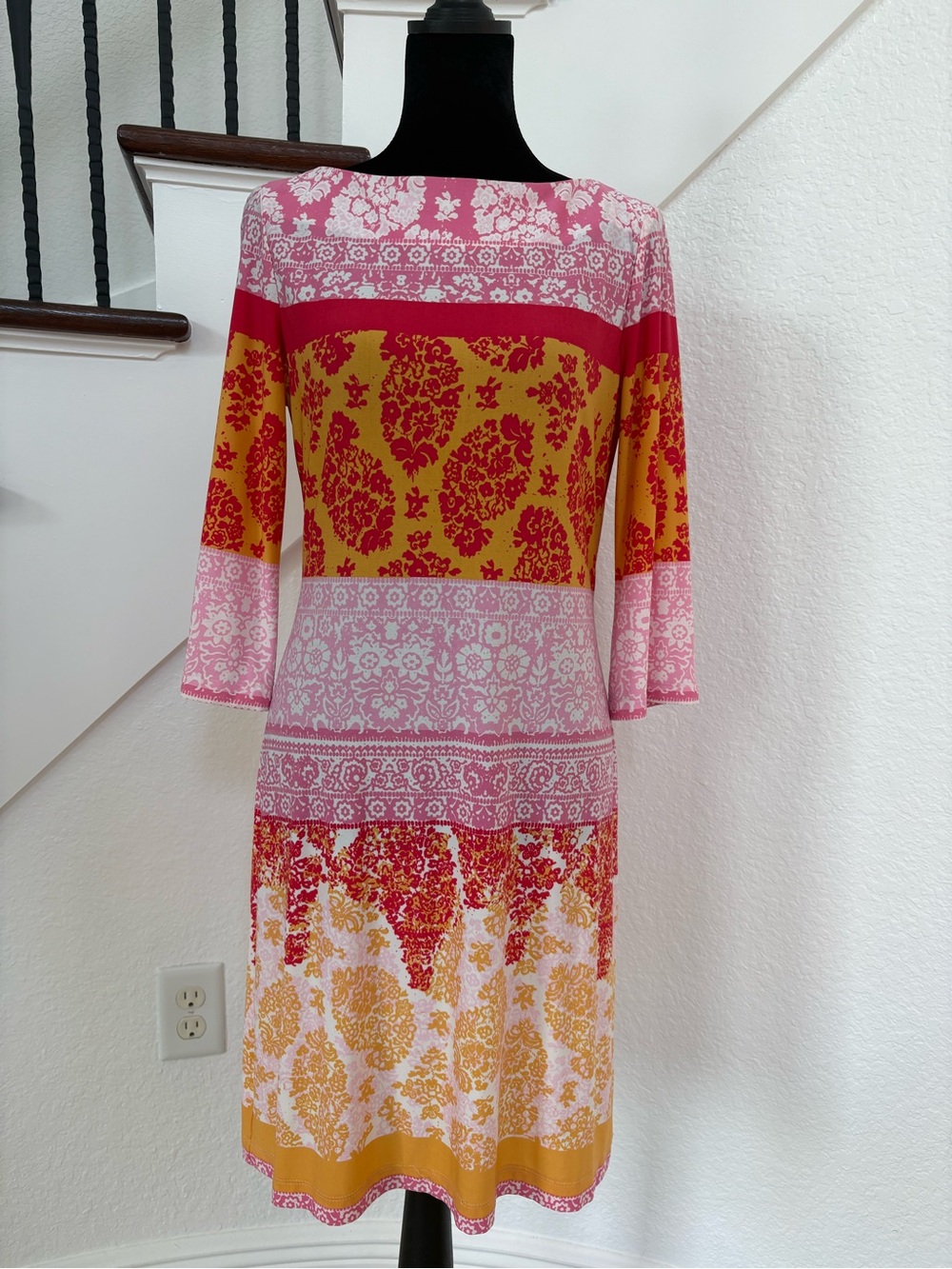 Donna Morgan Pink & Mustard Floral Print Long Sleeve Shift Dress